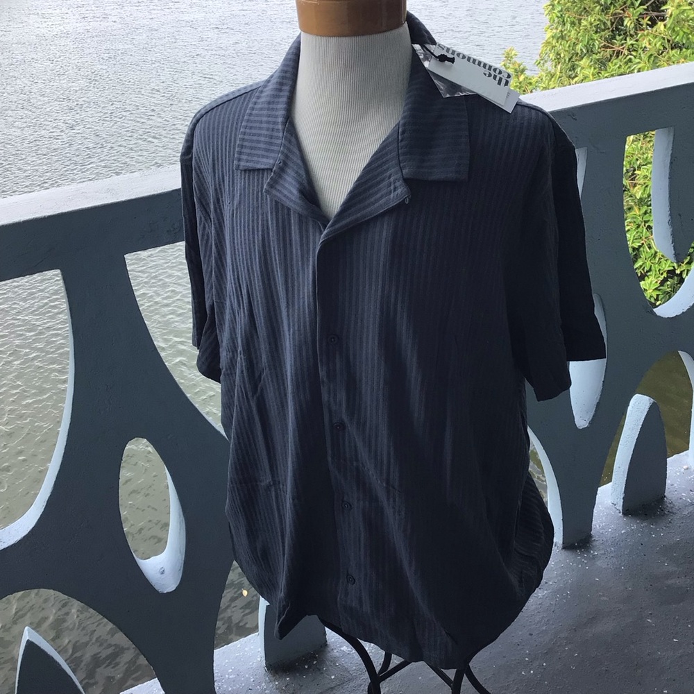 The Common Dark Navy Striped Short Sleeve Button-Up Shirt XXL